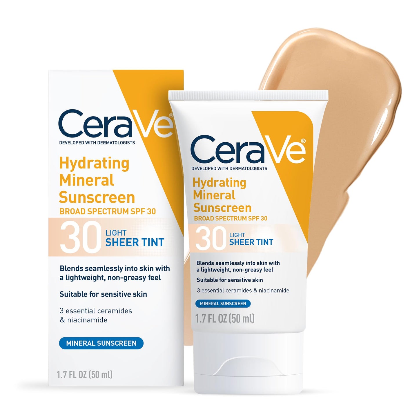 CeraVe Hydrating Mineral LIGHT Sheer Tinted Face Sunscreen Lotion - SPF 30 - 1.7 fl oz