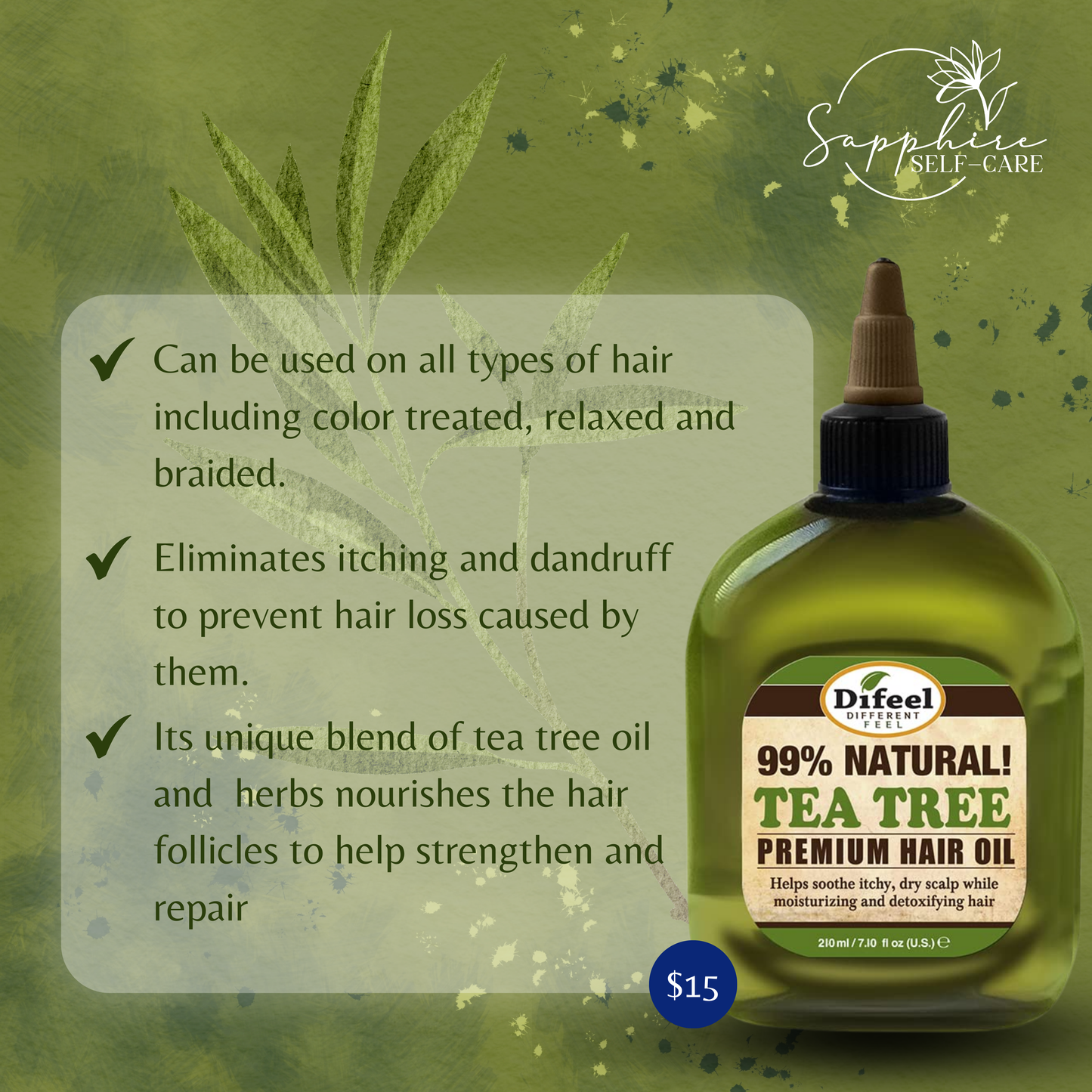 TM Difeel Premium Natural Hair Tea Tree Oil 2.5 fl oz