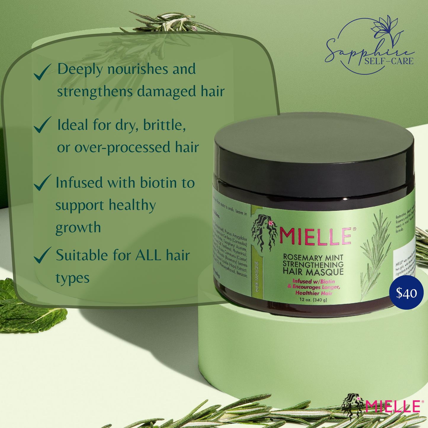 Mielle Rosemary Mint Strengthening Hair Masque 12 FL OZ