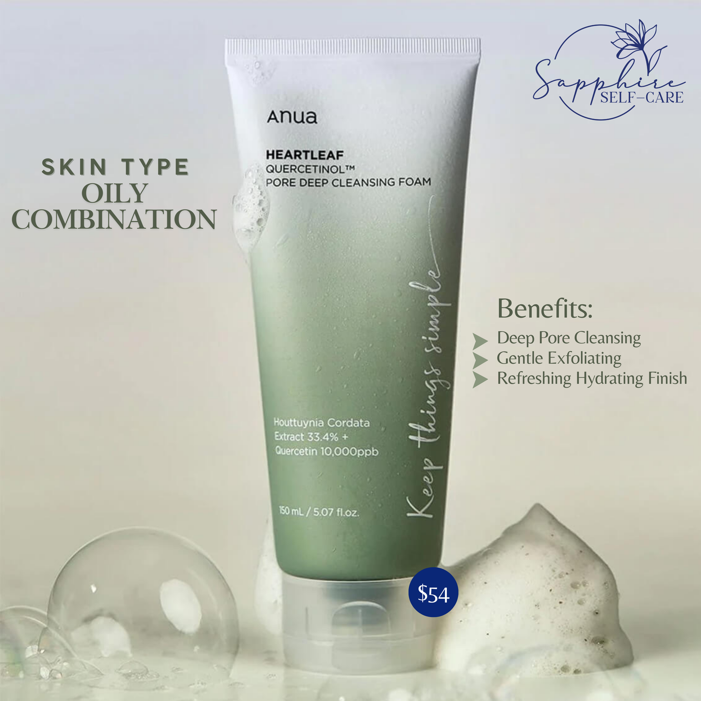 ANUA Heartleaf Quercetinol Pore Deep Cleansing Foam Facial Cleanser 5.07 fl oz