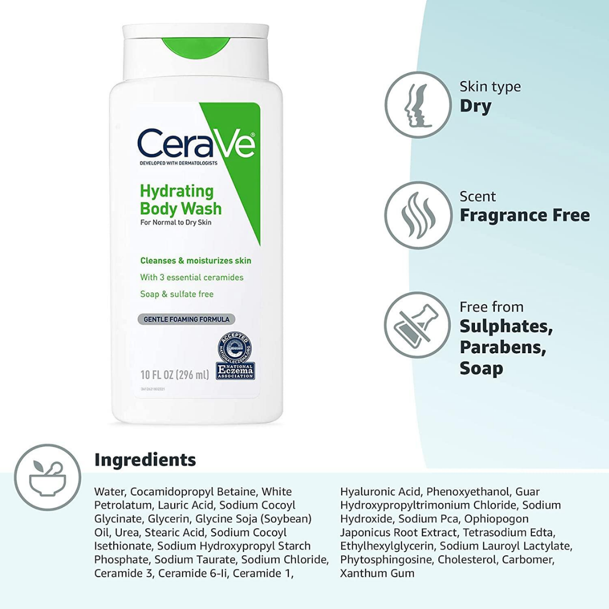 CeraVe Hydrating Body Wash for Dry Skin 10 fl oz
