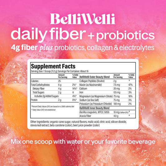 Belli Welli Daily Fiber Supplement Peach Mango Powder 16 Servings - 6.3oz