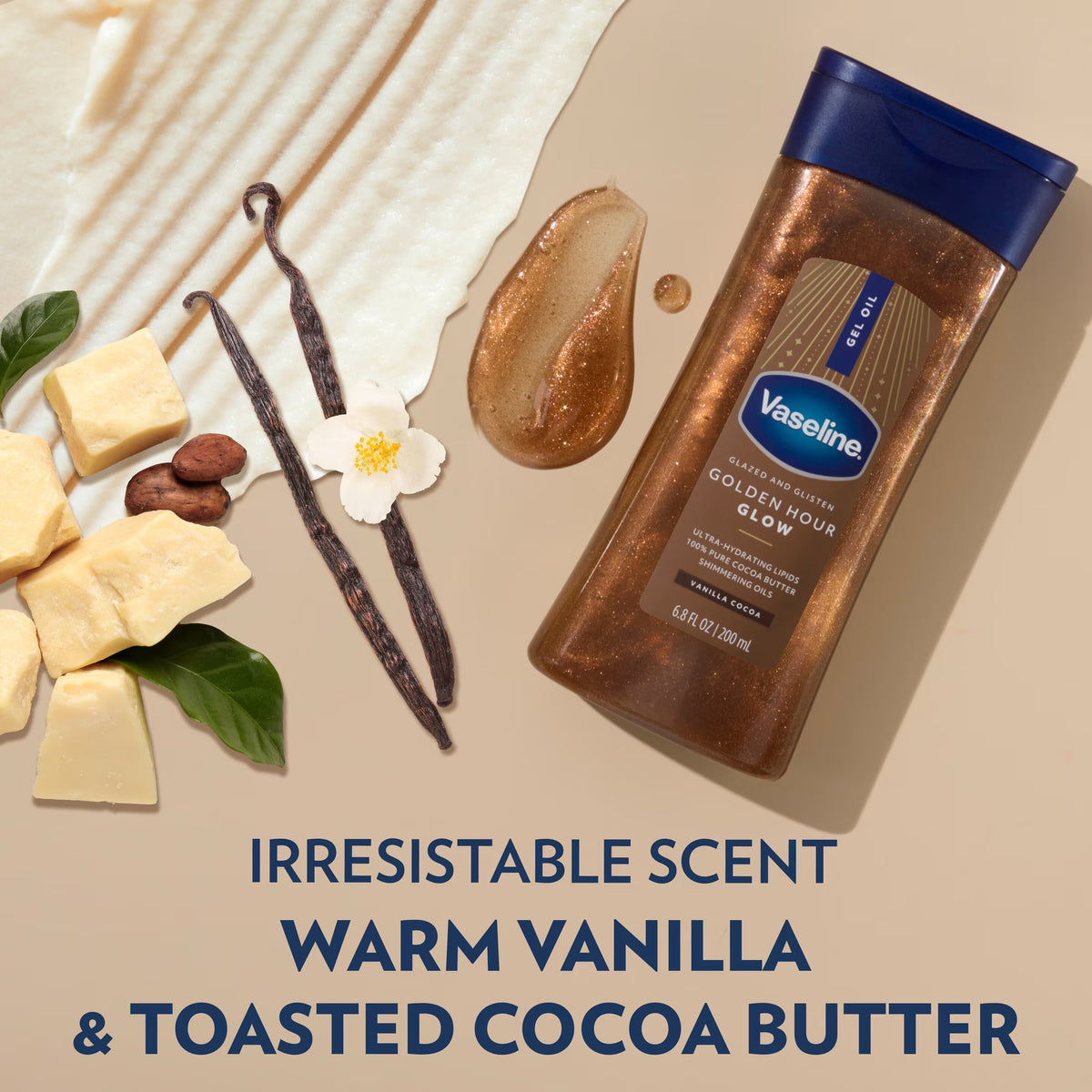 Vaseline Glazed & Glisten Vanilla Cocoa Shimmering Gel Body Oil - Golden Hour Glow - 6.8 fl oz