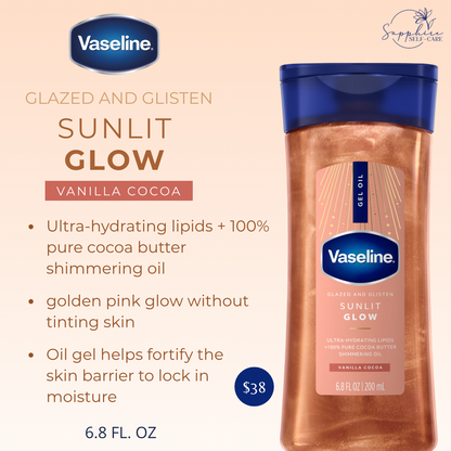 Vaseline Glazed & Glisten Vanilla Cocoa Shimmering Gel Body Oil - Sunlit Glow - 6.8 fl oz