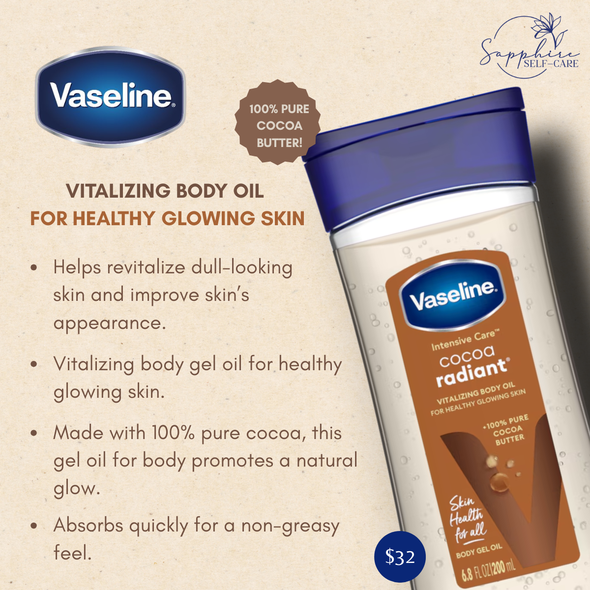 Vaseline Intensive Care Cocoa Radiant Body Gel Oil Scented - 6.8 fl oz