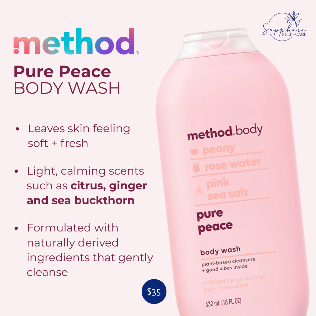 Method Body Wash Pure Peace (Rose Water) - 18 fl oz