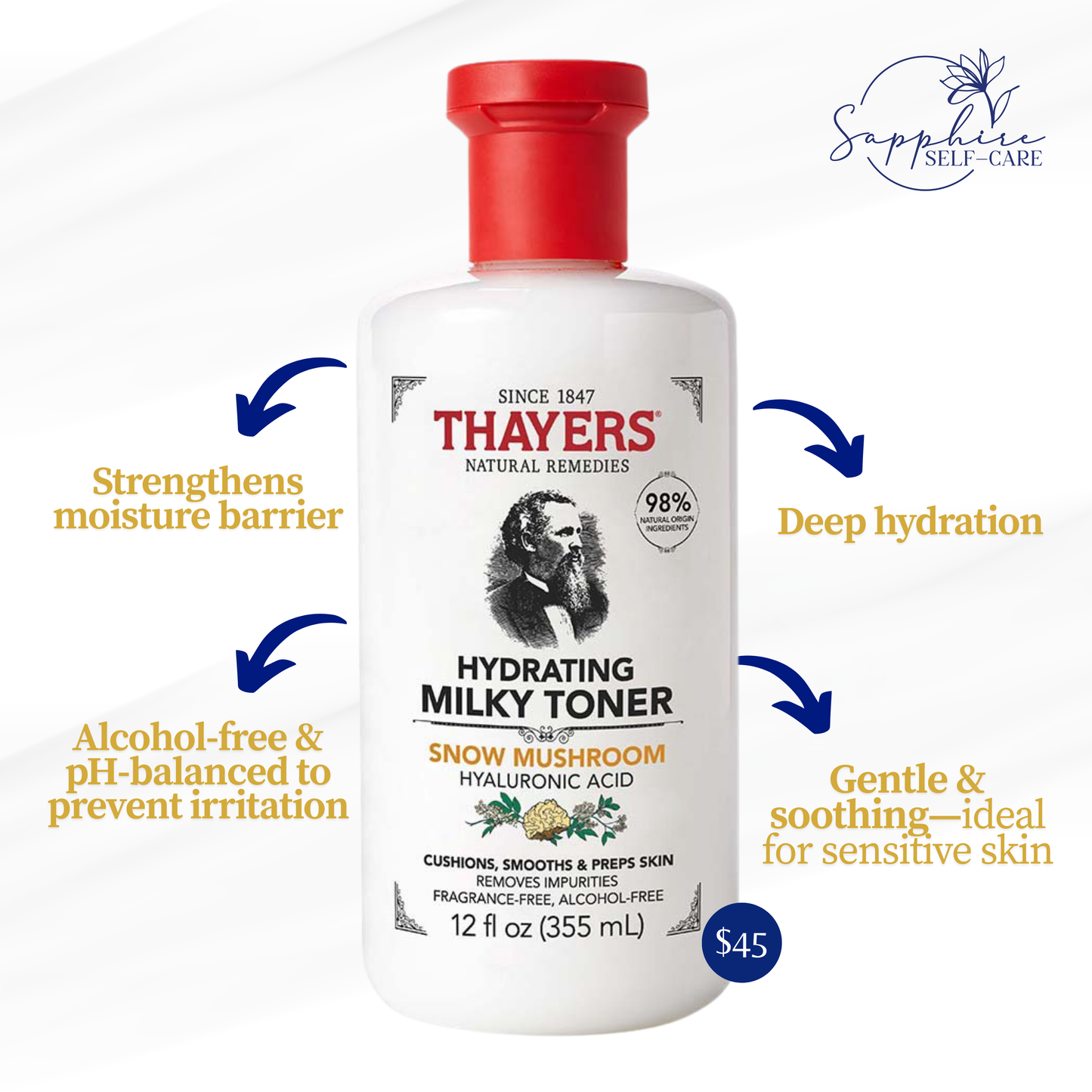 Thayers Natural Remedies Milky Hydrating Face Toner with Snow Mushroom and Hyaluronic Acid 12 FL OZ