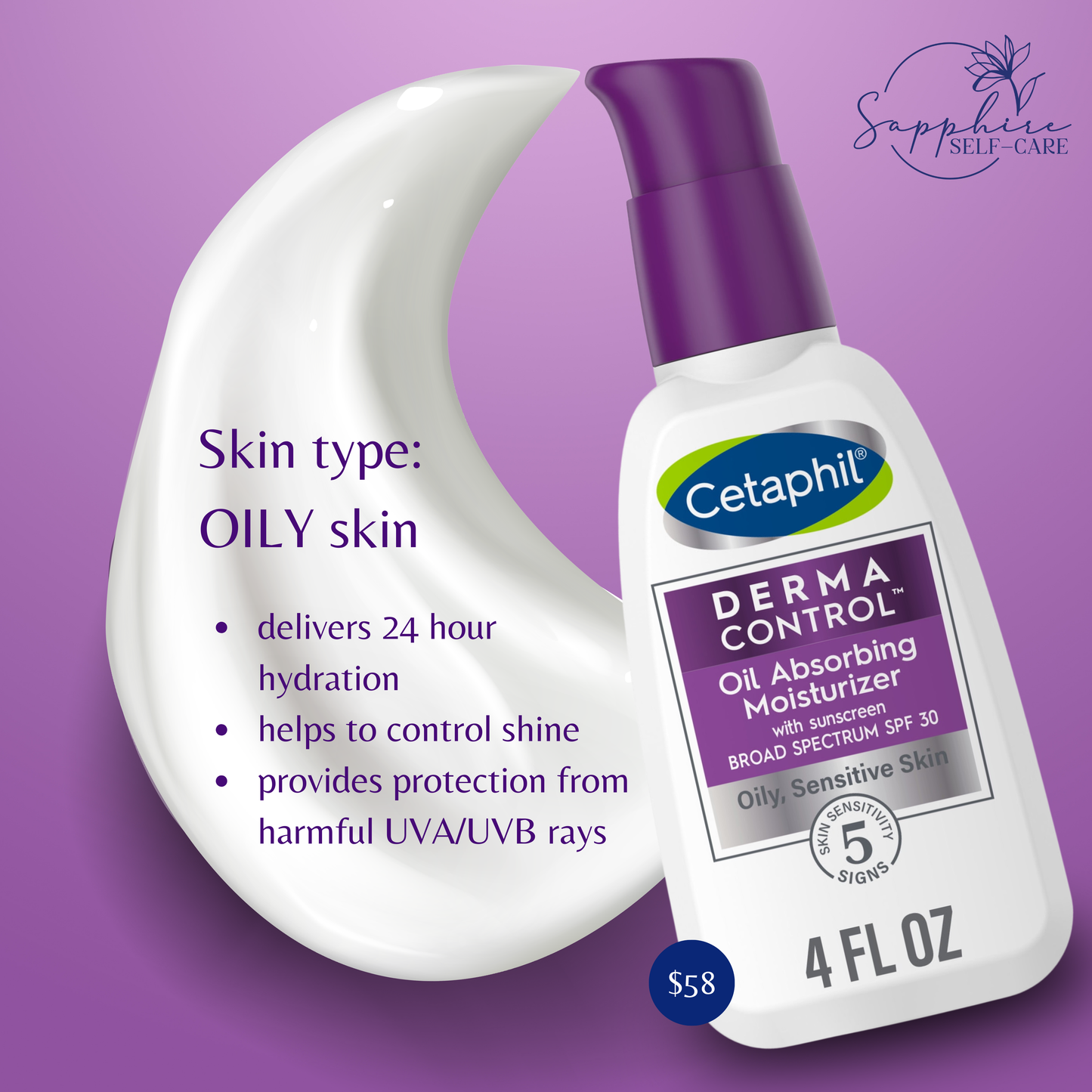 Cetaphil Dermacontrol Oil Absorbing Face Moisturizer with SPF 30 4 FL OZ