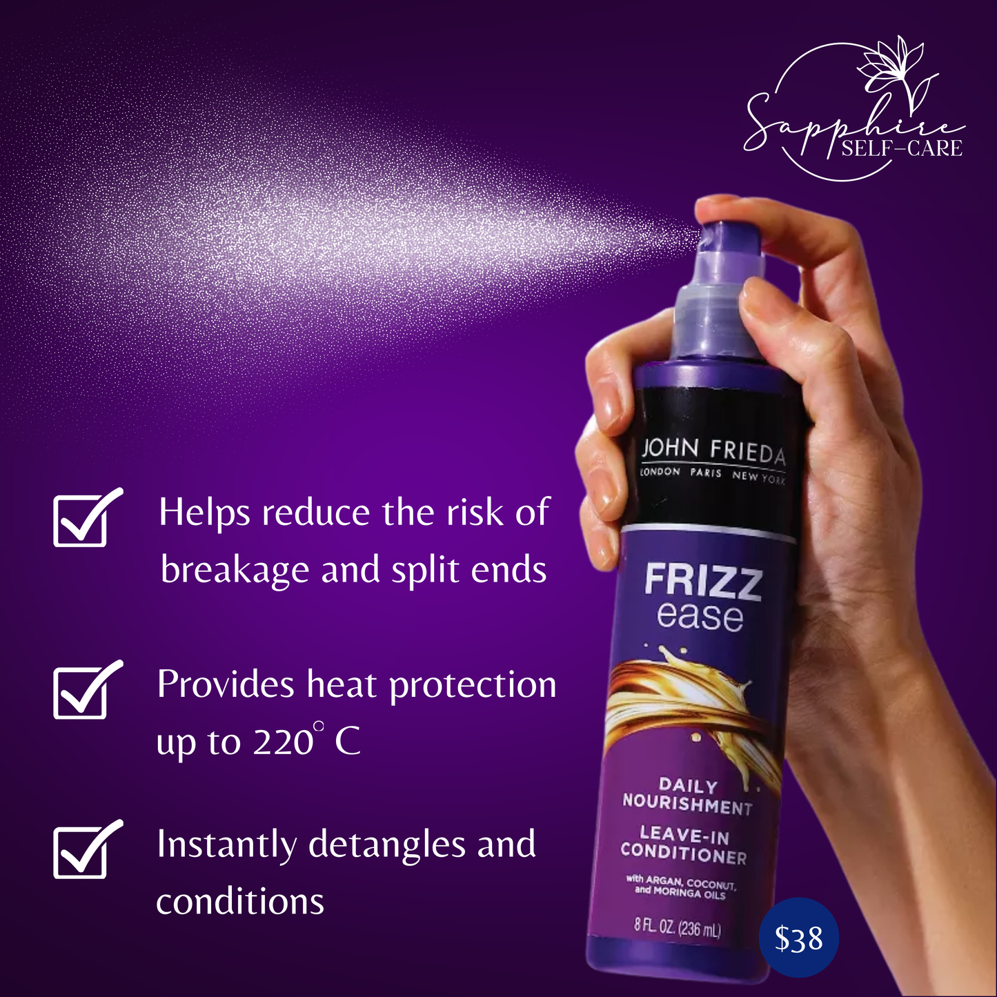 John Frieda Frizz Ease Daily Nourishment Leave-In Conditioner Spray for Frizz-Prone Hair - 8 fl oz