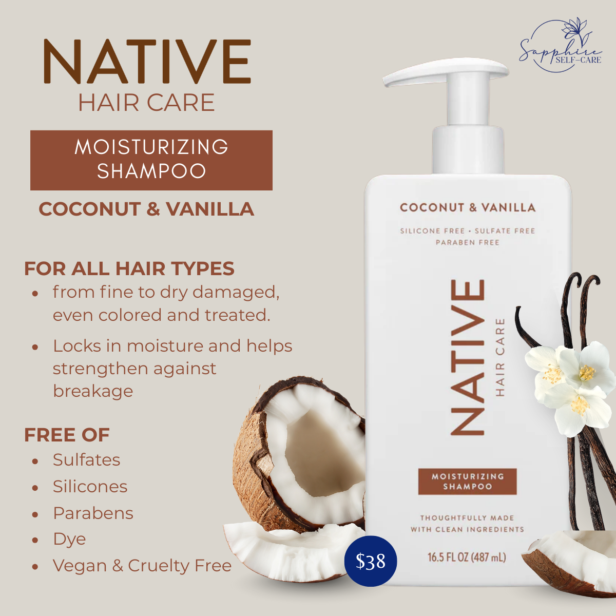 Native Coconut & Vanilla Moisturizing Shampoo 16.5 fl oz
