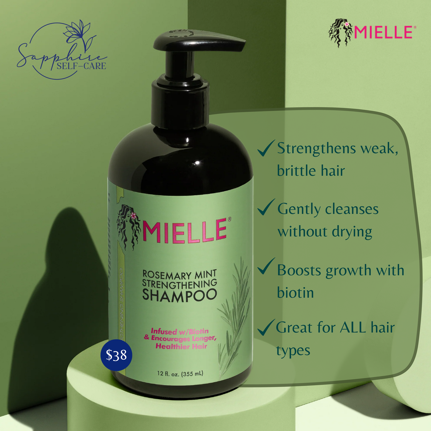 Mielle Organics Rosemary Mint Strengthening Shampoo 12 FL OZ