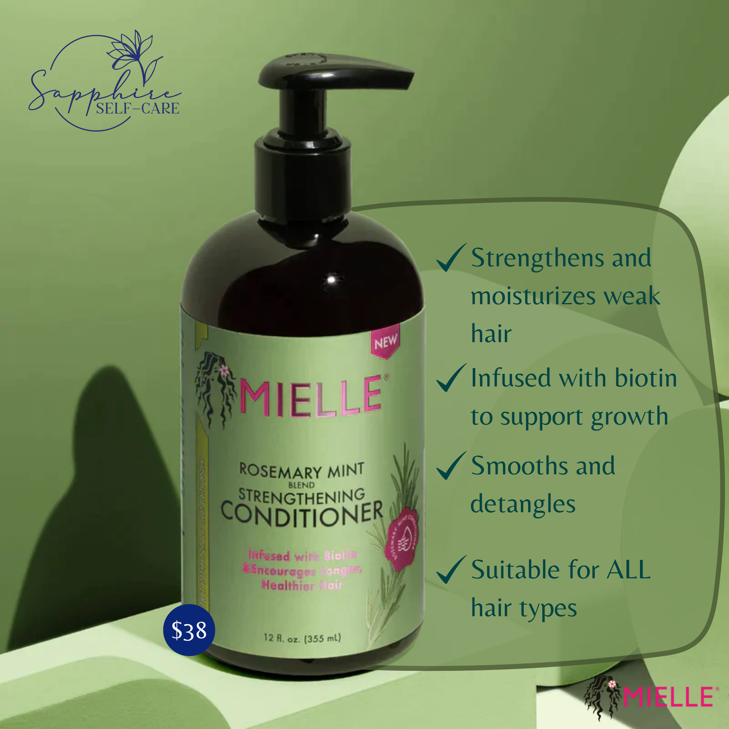 Mielle Organics Rosemary Mint Strengthening Conditioner with Biotin 12 FL OZ
