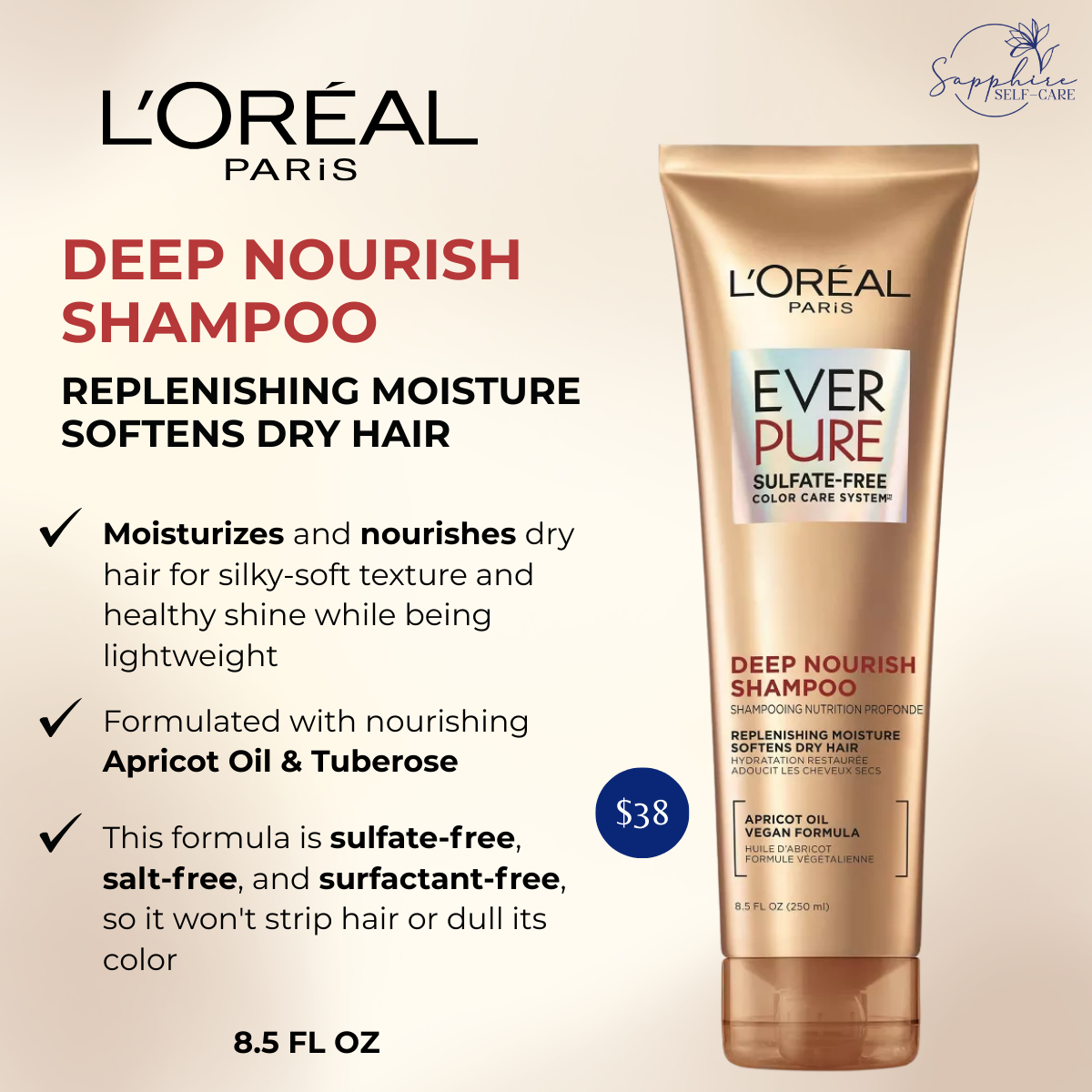 L'Oreal Paris EverCreme Sulfate Free Deep Nourish Shampoo - 8.5 fl oz