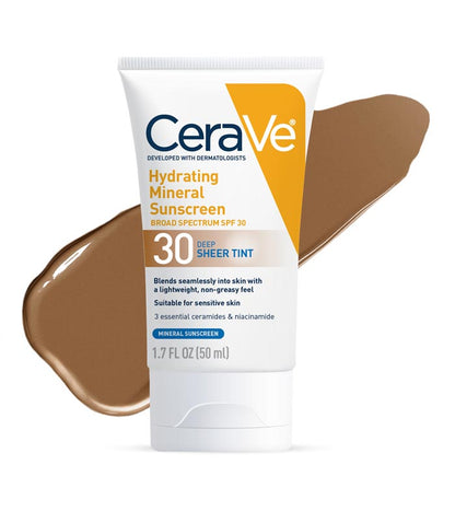 CeraVe Hydrating Mineral DEEP Sheer Tinted Face Sunscreen Lotion - SPF 30 - 1.7 fl oz