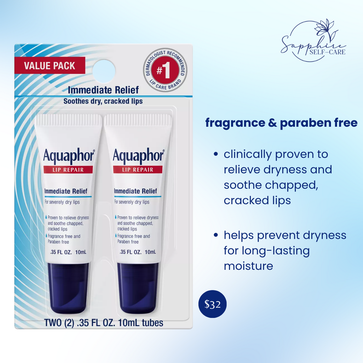 Aquaphor Lip Repair Immediate Relief - 2 pc