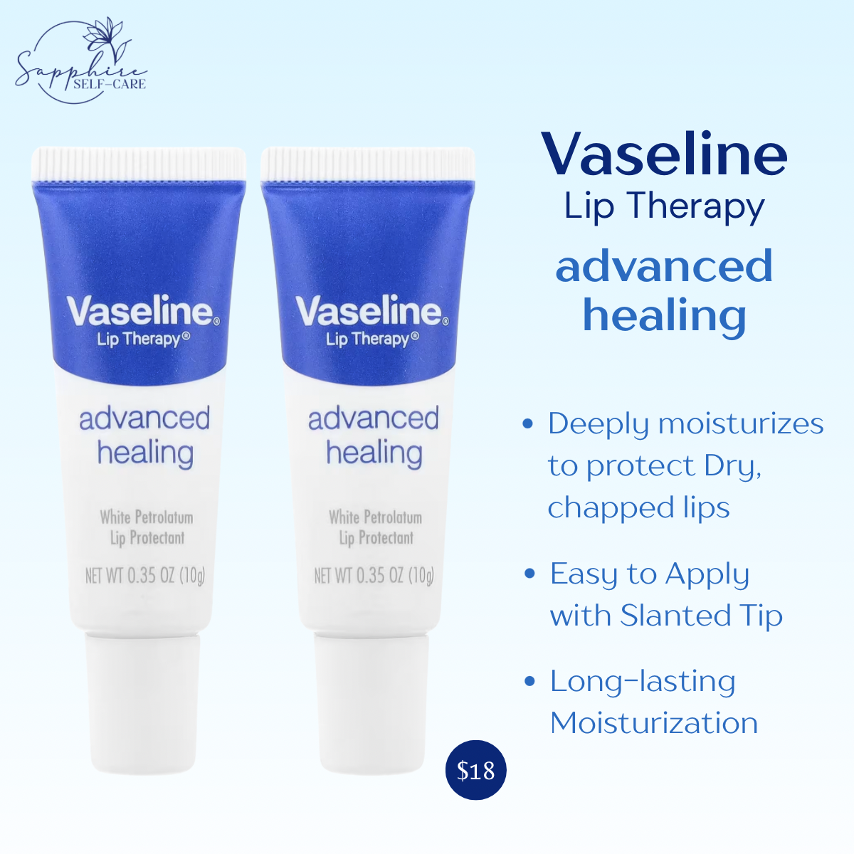 Vaseline Lip Therapy Advanced Healing Fragrance Free Moisturizer - 0.7oz/2ct