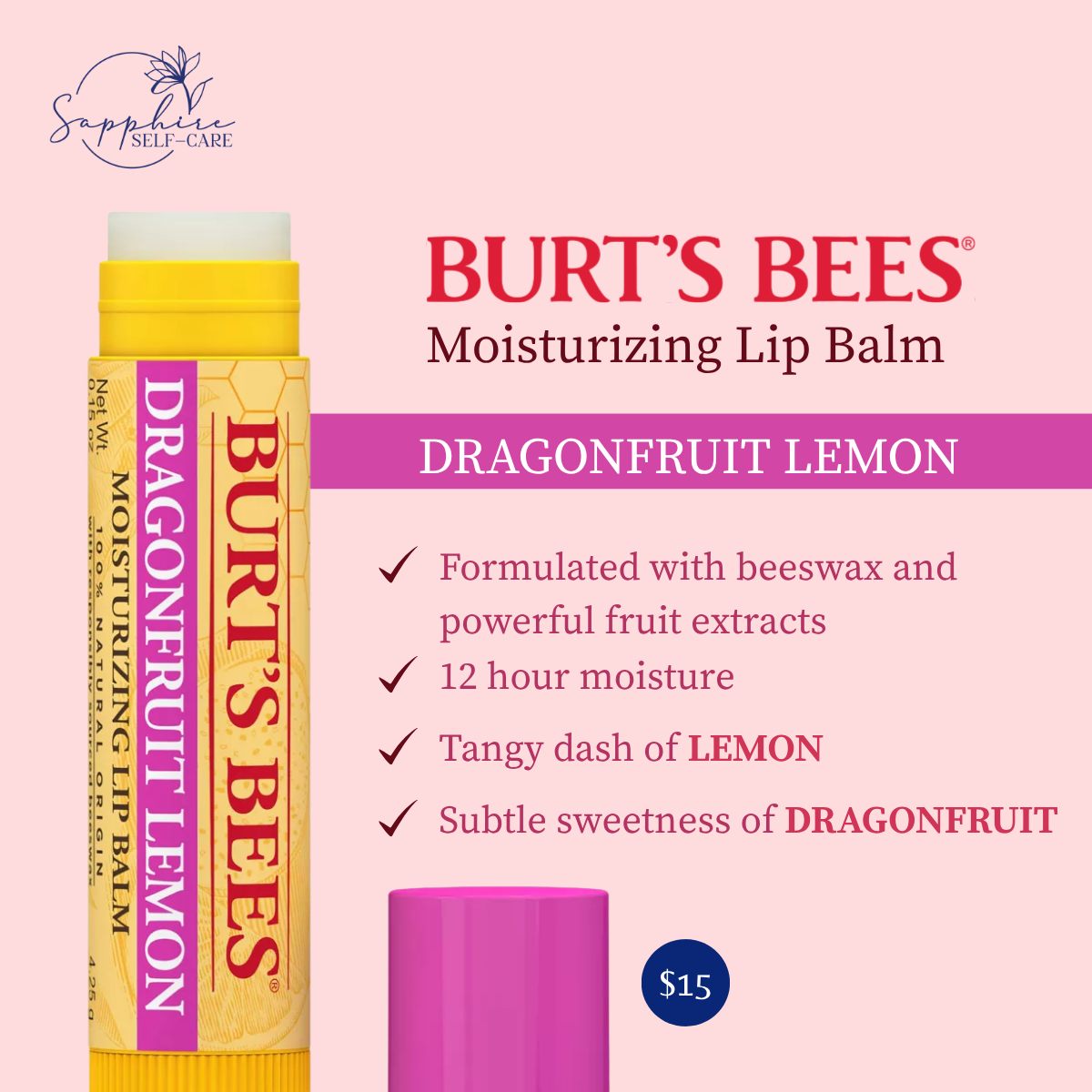 Burt's Bees Moisturizing Lip Balm - 0.15oz