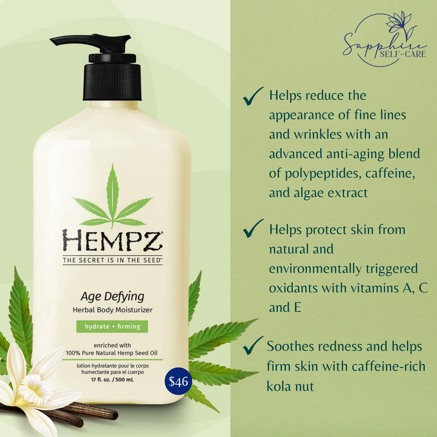 Hempz Original Herbal Moisturizing Body Lotion 17 FL OZ