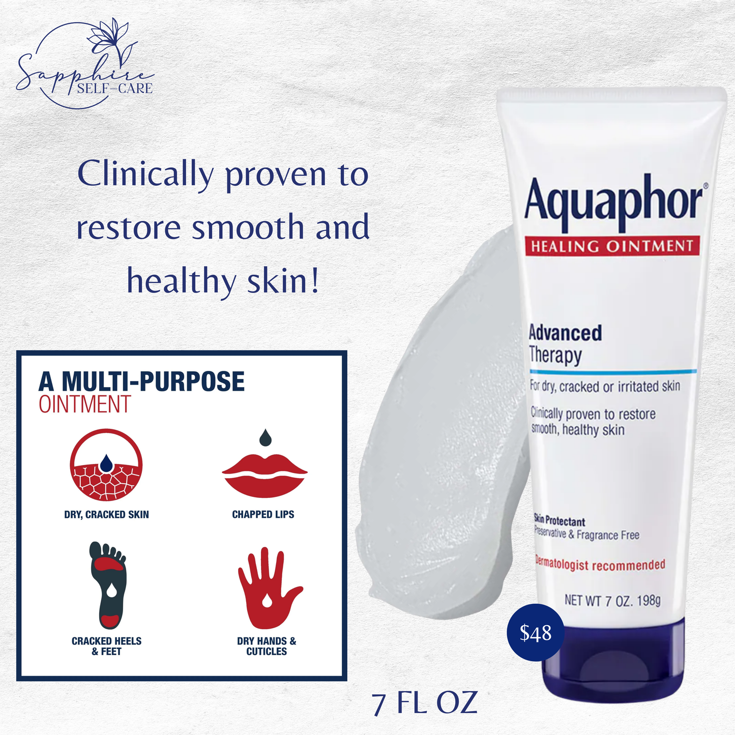 Aquaphor Healing Ointment Skin Protectant and Moisturizer for Dry and Cracked Skin Unscented 7 FL OZ