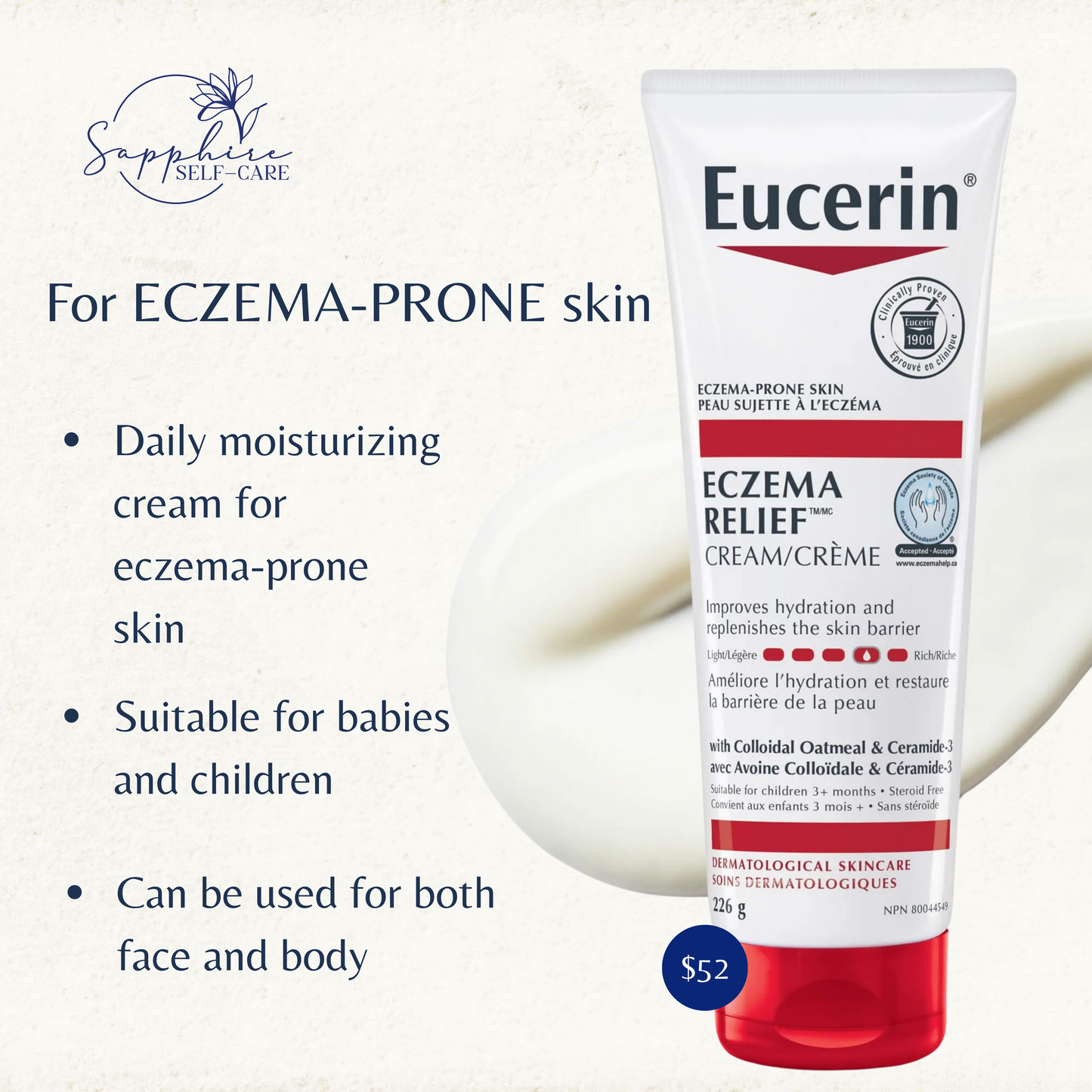 Eucerin Eczema Relief Body Cream for Dry Skin Unscented 8 FL OZ
