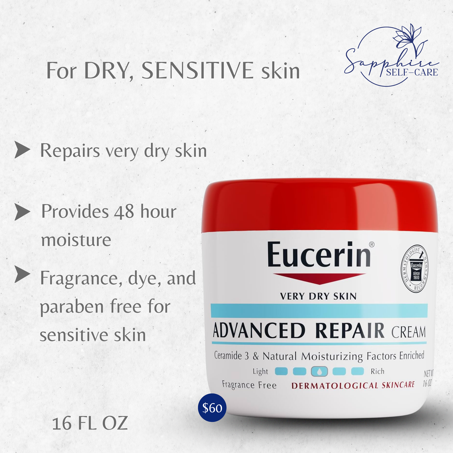 Eucerin Advanced Repair Fragrance Free Body Cream for Dry Skin Unscented 16 FL OZ