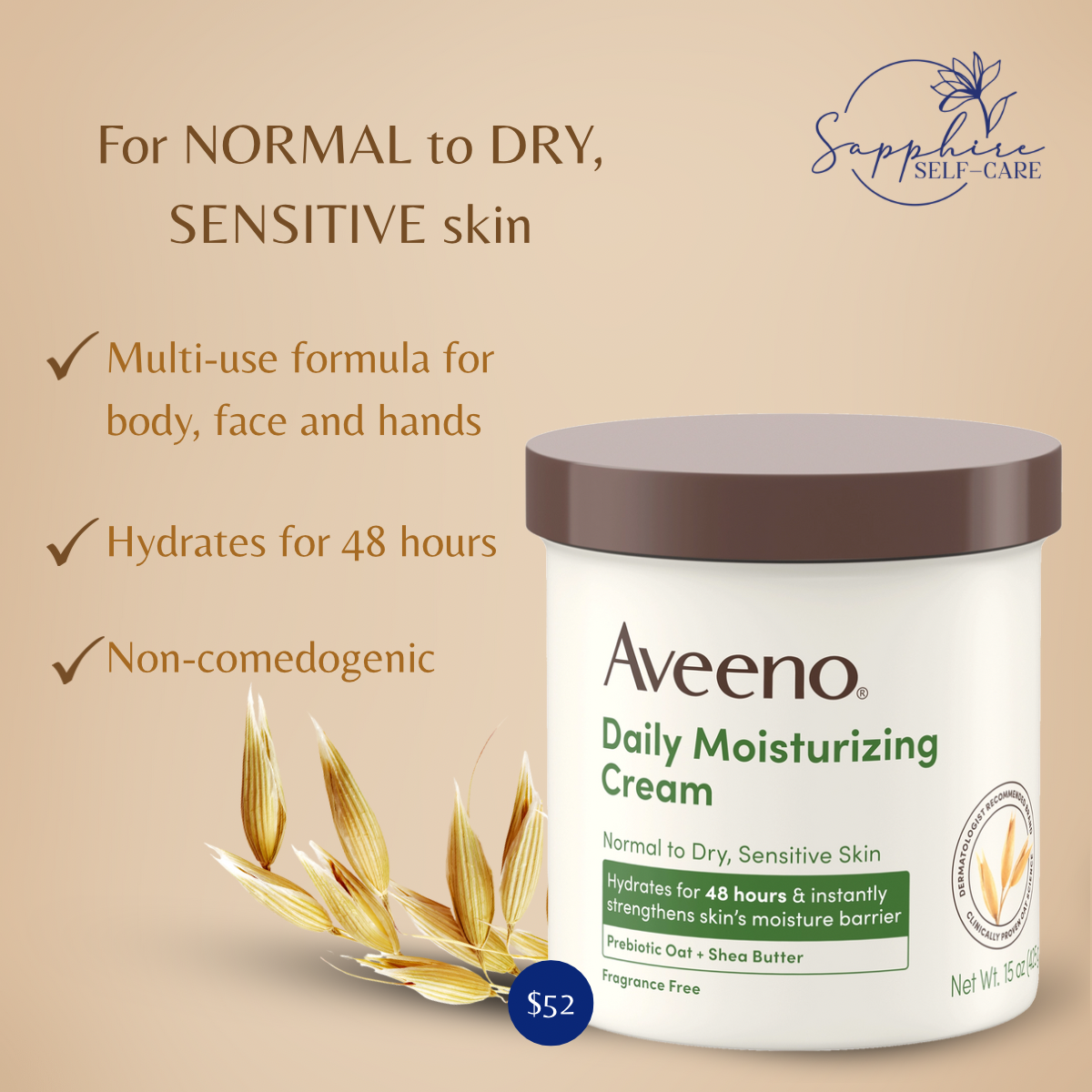 Aveeno Daily Moisturizing Cream Fragrance Free 15 FL OZ