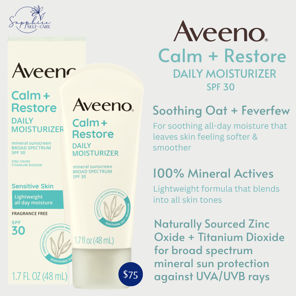 Aveeno Calm + Restore Daily Moisturizer Mineral Sunscreen SPF 30 1.7 FL OZ