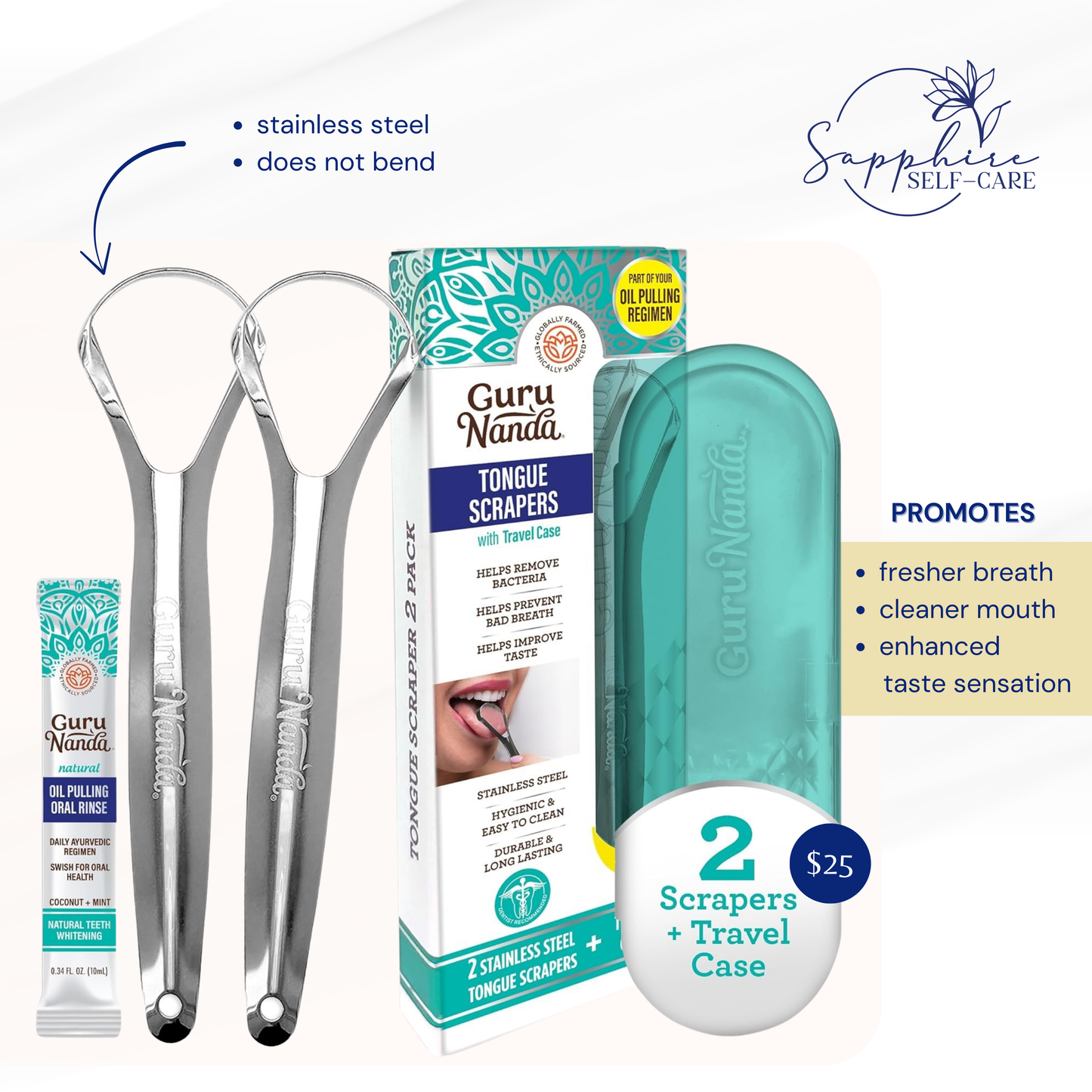 GuruNanda Stainless Steel Tongue Scraper