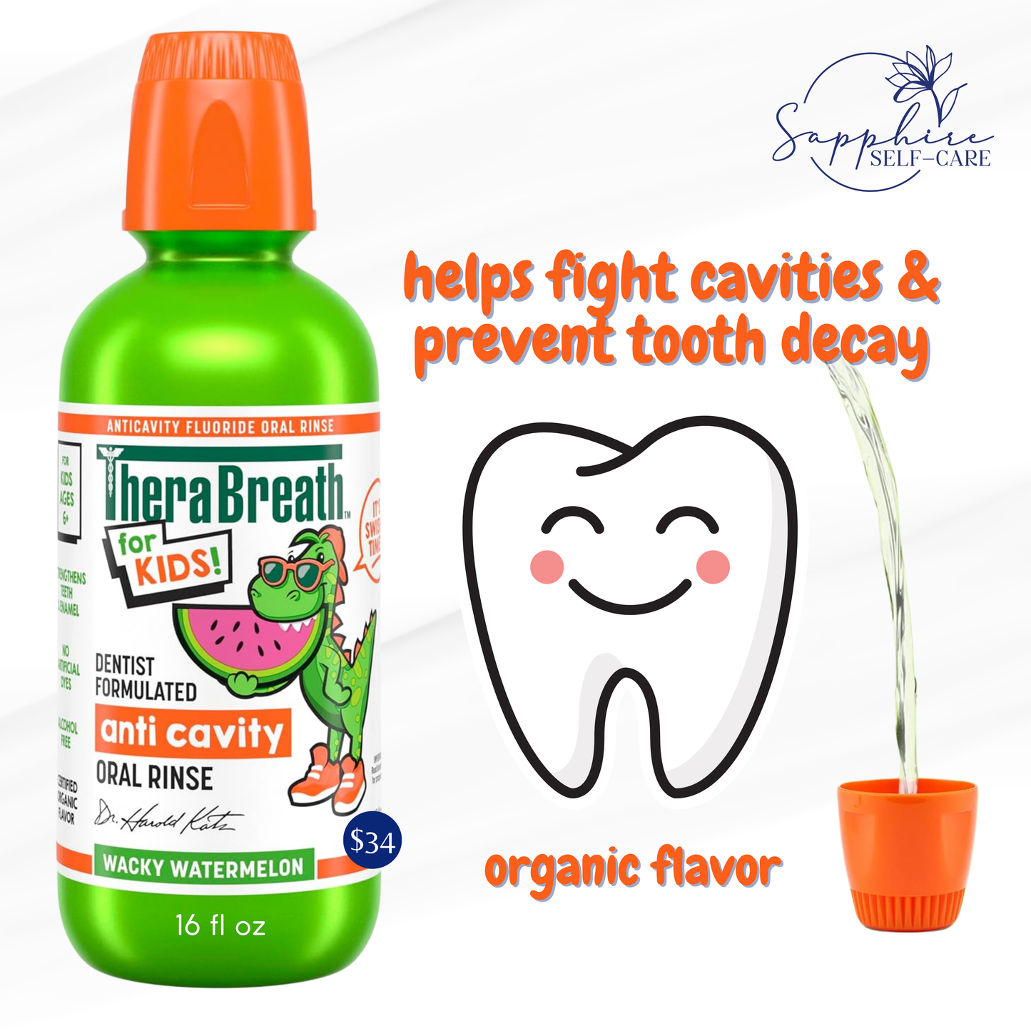 TheraBreath Kids Organic Wacky Watermelon Mouthwash  - 16 oz