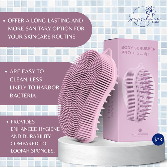 MainBasics Exfoliating Silicone Body Scrubber Pro 2-in-1 Shower Scrubber for Body & Scalp