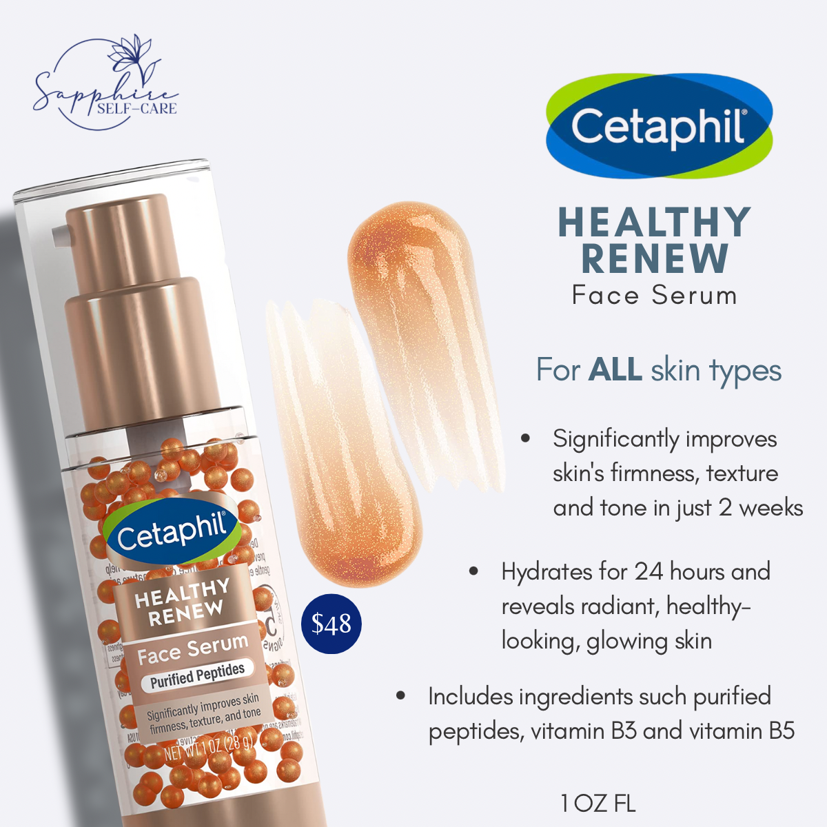 Cetaphil Healthy Renew Face Serum Anti-Aging Hydrating Serum for Sensitive Skin 1 FL OZ