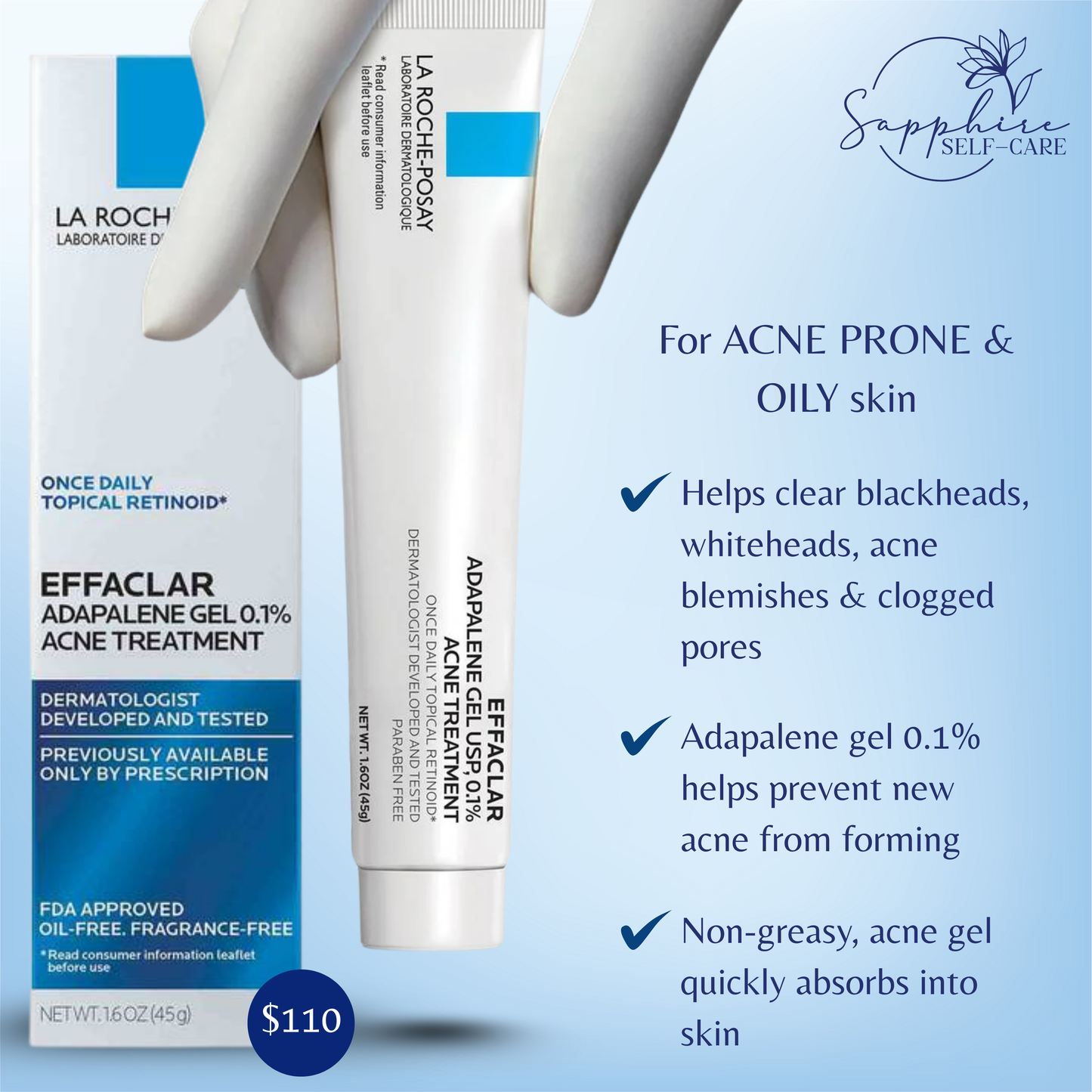 La Roche-Posay Unscented Effaclar Adapalene Topical Retinoid Oil Free Acne Treatment - 1.6oz