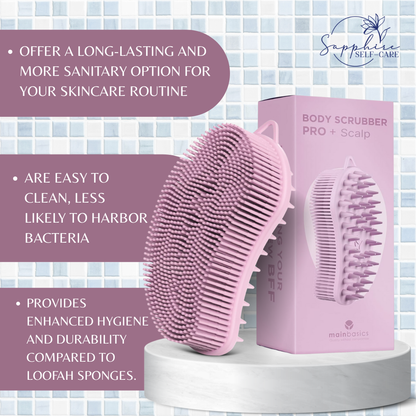 MainBasics Exfoliating Silicone Body Scrubber Pro 2-in-1 Shower Scrubber for Body & Scalp