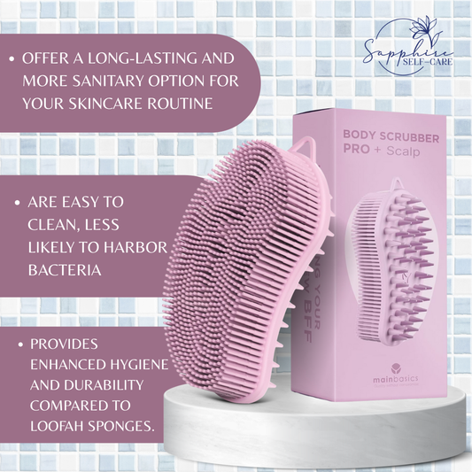 MainBasics Exfoliating Silicone Body Scrubber Pro 2-in-1 Shower Scrubber for Body & Scalp