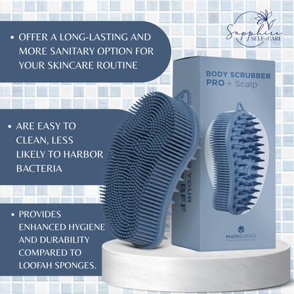 MainBasics Exfoliating Silicone Body Scrubber Pro 2-in-1 Shower Scrubber for Body & Scalp