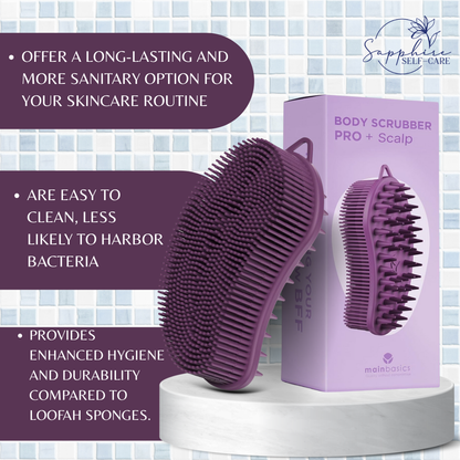 MainBasics Exfoliating Silicone Body Scrubber Pro 2-in-1 Shower Scrubber for Body & Scalp