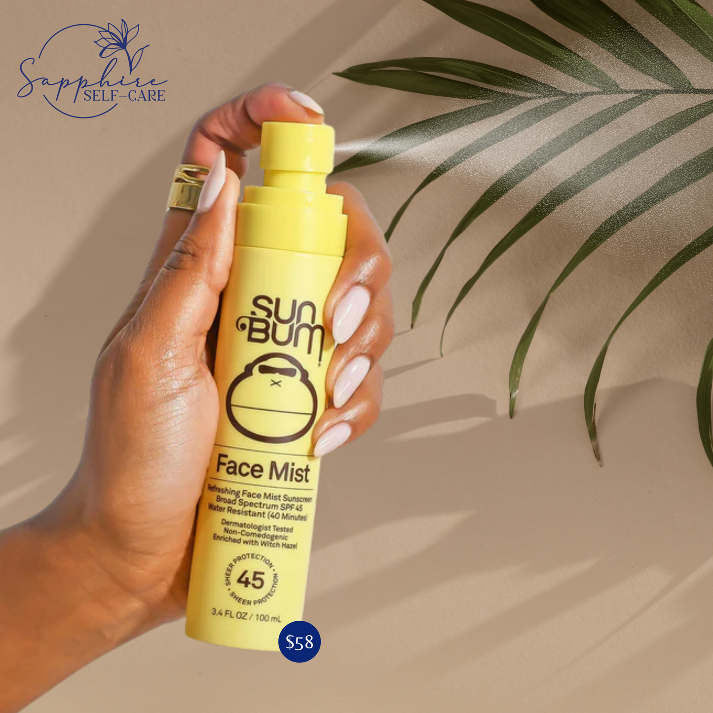 Sun Bum Face Mist Refreshing Face Mist Sunscreen Broad Spectrum SPF 45 - 3.4 fl oz