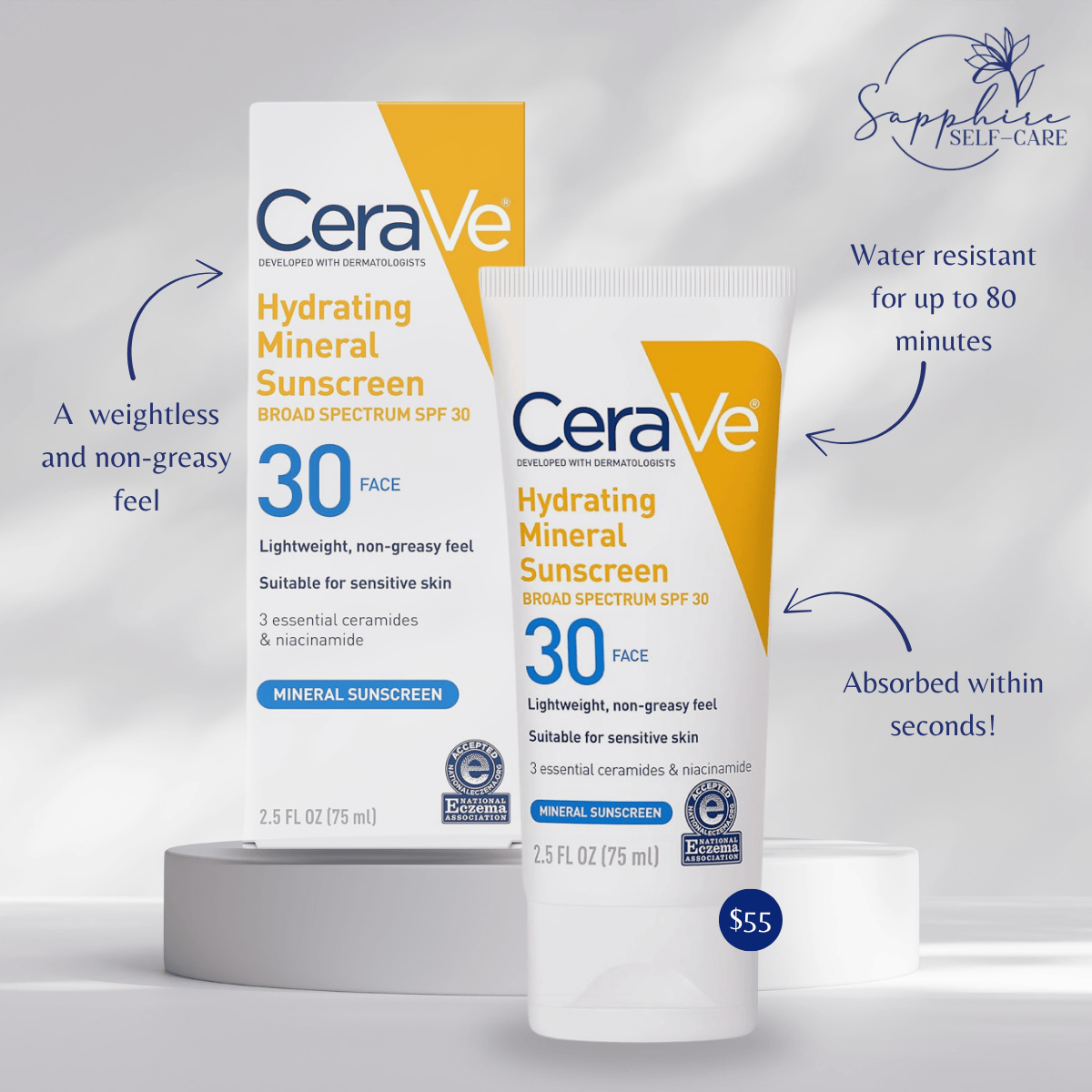 CeraVe Hydrating Mineral Face Sunscreen Lotion – SPF 30 - 2.5 fl.oz