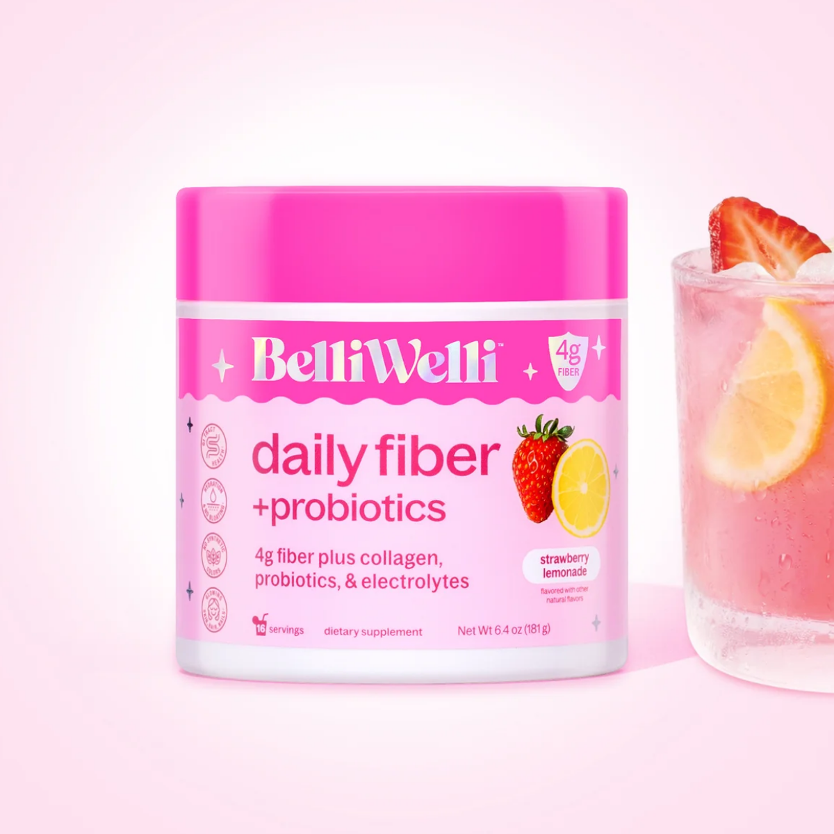 Belli Welli Daily Fiber Supplement Powder - Strawberry Lemonade