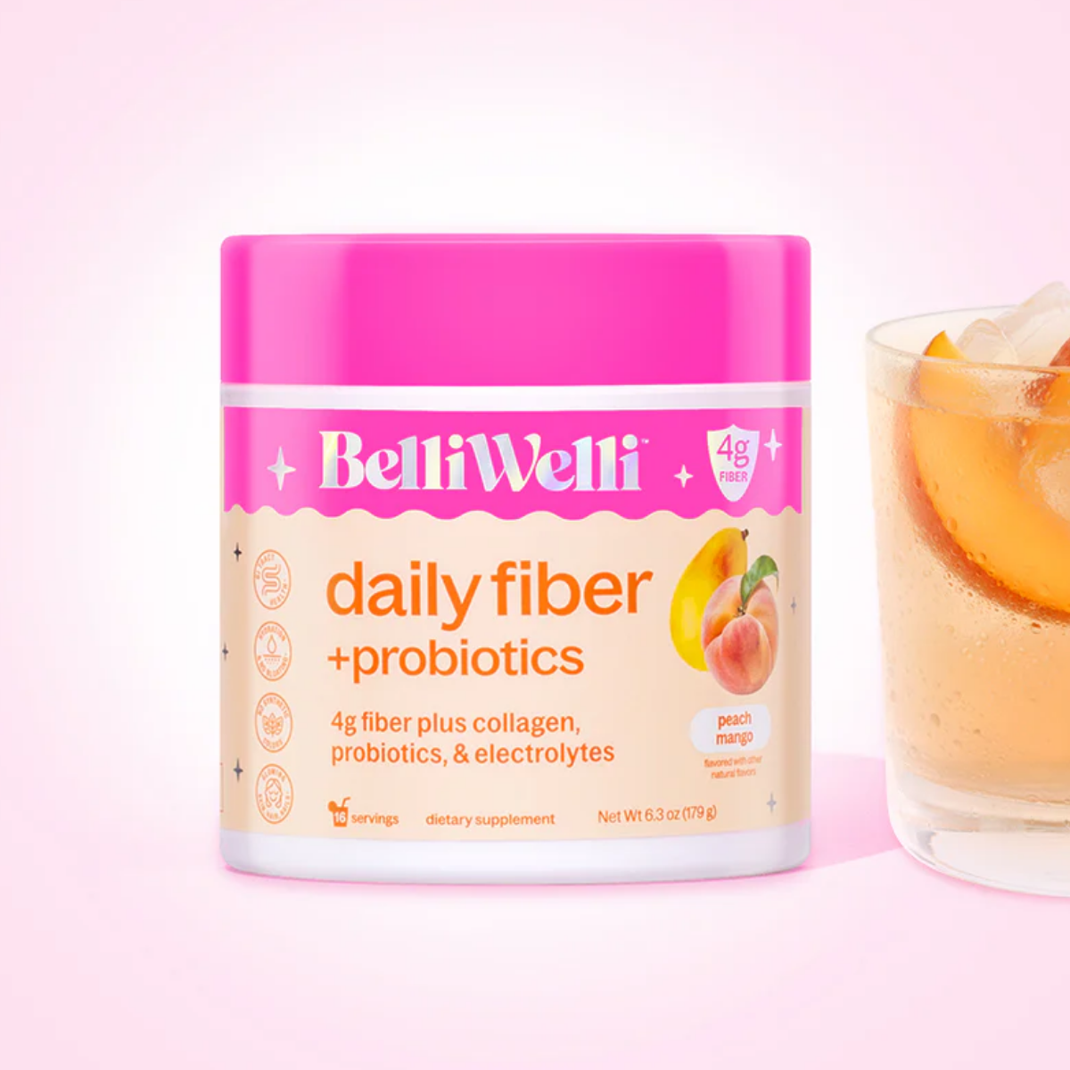 Belli Welli Daily Fiber Supplement Peach Mango Powder 16 Servings - 6.3oz