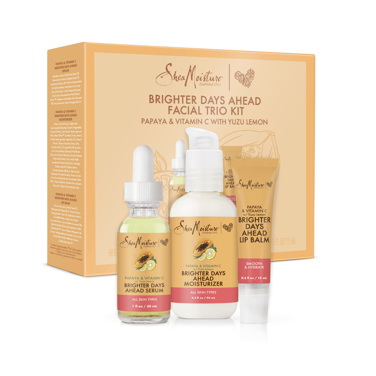 SheaMoisture Face Regimen Kit For Dull Skin Papaya & Vitamin C Brightens 4.7 FL OZ