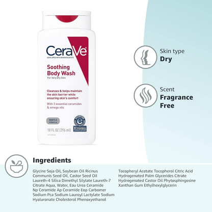 CeraVe Soothing Body Wash for Dry Skin 10 FL OZ