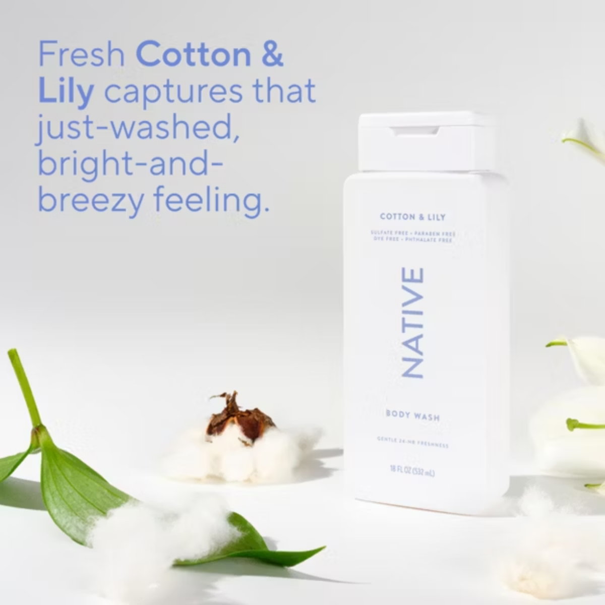 Native Body Wash - Cotton & Lily - Sulfate Free - 18 fl oz