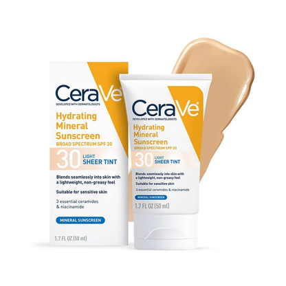 CeraVe Hydrating Mineral LIGHT Sheer Tinted Face Sunscreen Lotion - SPF 30 - 1.7 fl oz