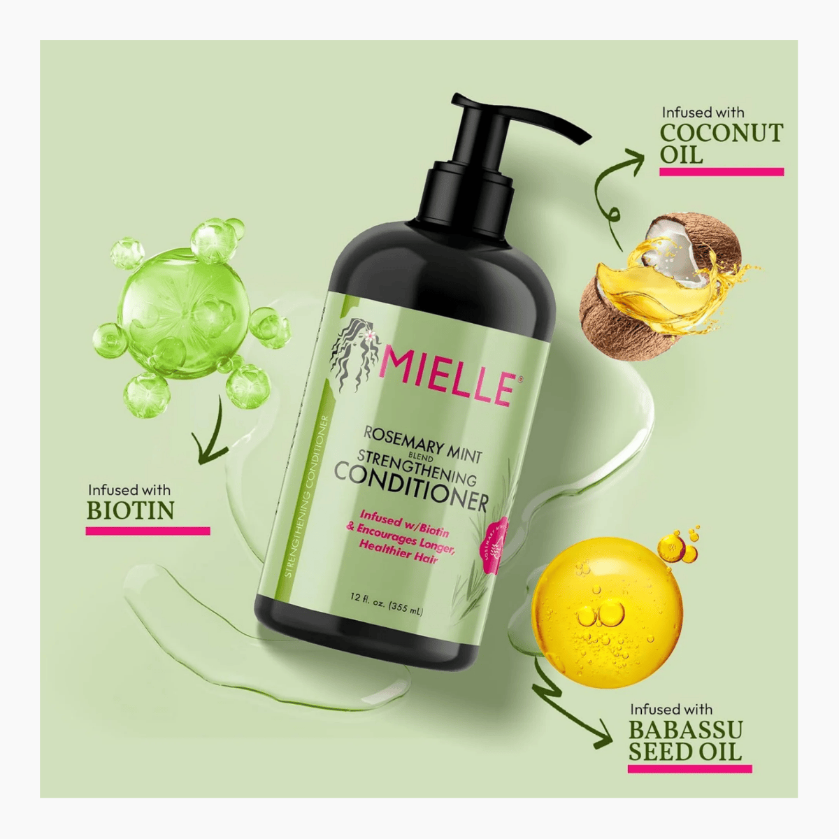 Mielle Organics Rosemary Mint Strengthening Conditioner with Biotin 12 FL OZ