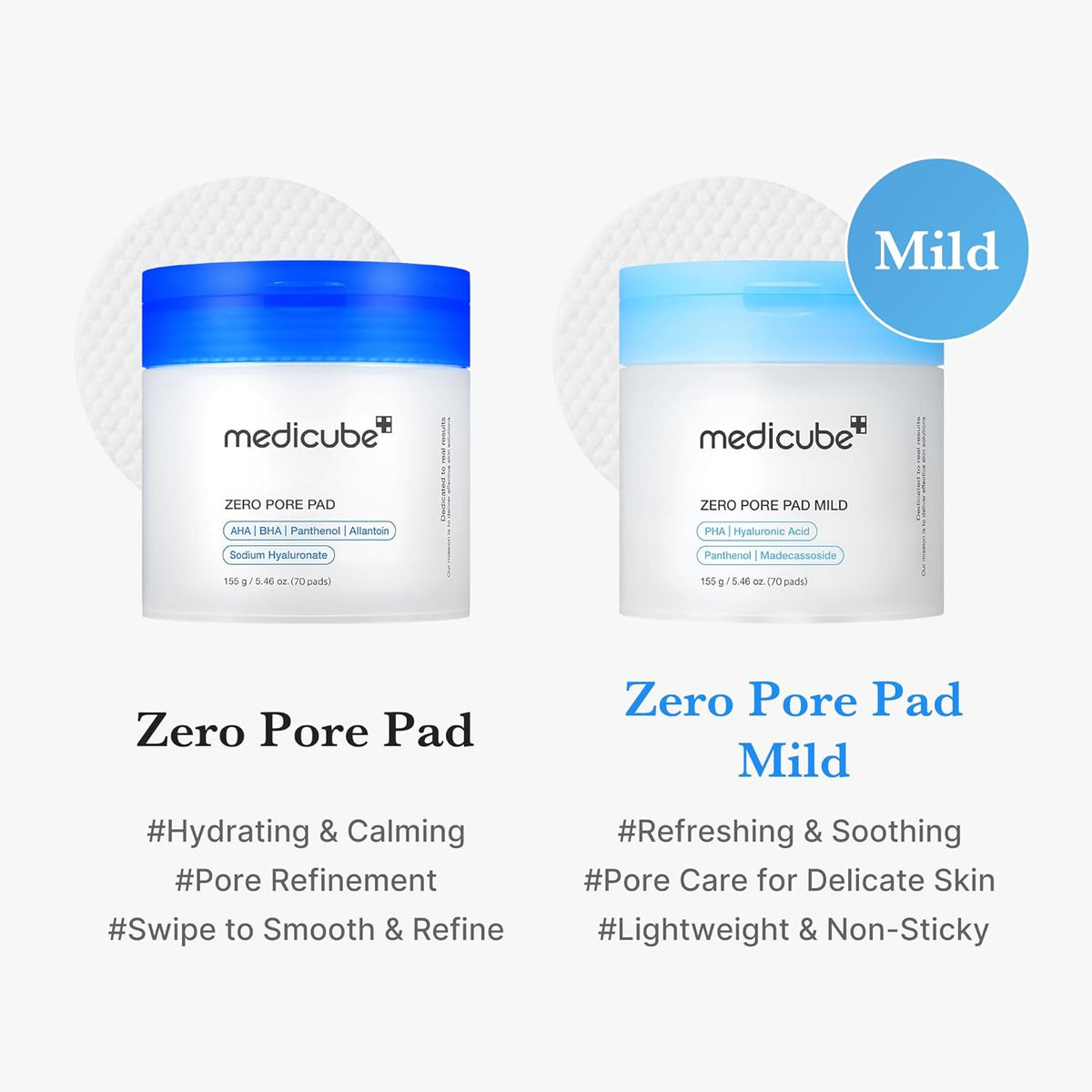 Medicube Toner Pads Zero Pore Pad Mild 2.0 - 5.46oz (70 pads)
