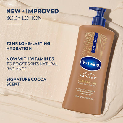 Vaseline Cocoa Radiant Body Lotion for Dry Skin with Cocoa Butter 32oz