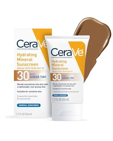 CeraVe Hydrating Mineral DEEP Sheer Tinted Face Sunscreen Lotion - SPF 30 - 1.7 fl oz